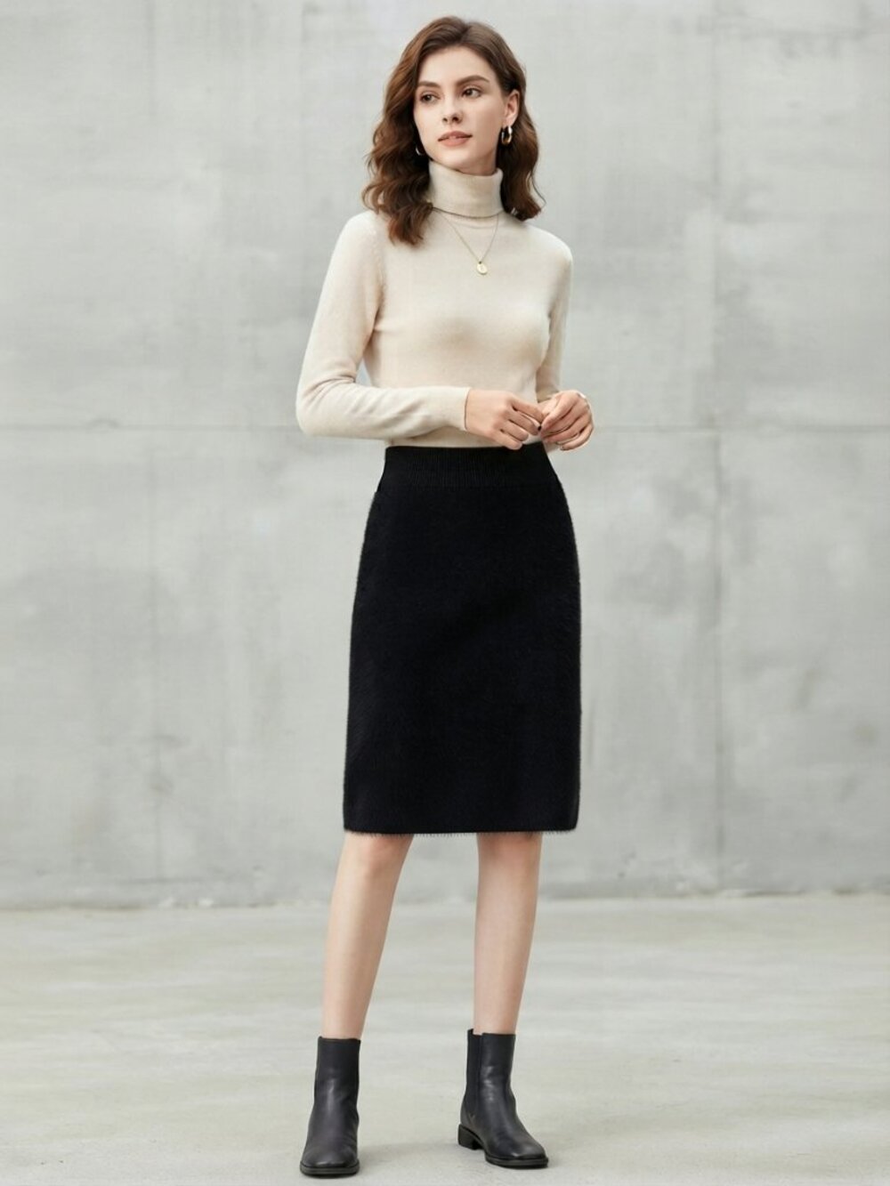 Vintage Lord & Taylor Lambswool Angora Blend Knit Pencil Skirt Large Black